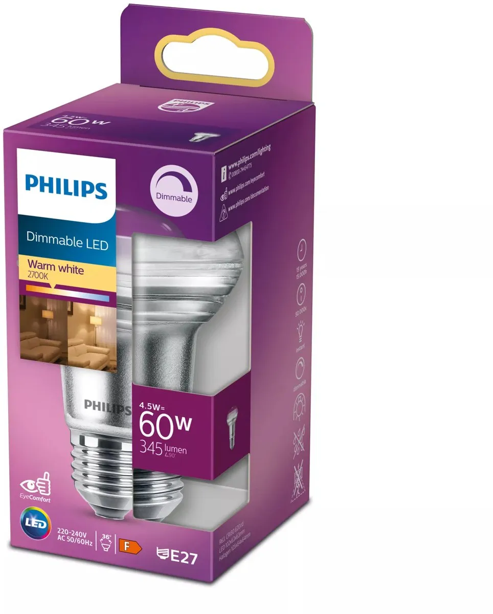 Philips LED Reflector 6W E27 - Warmwit - Dimbaar