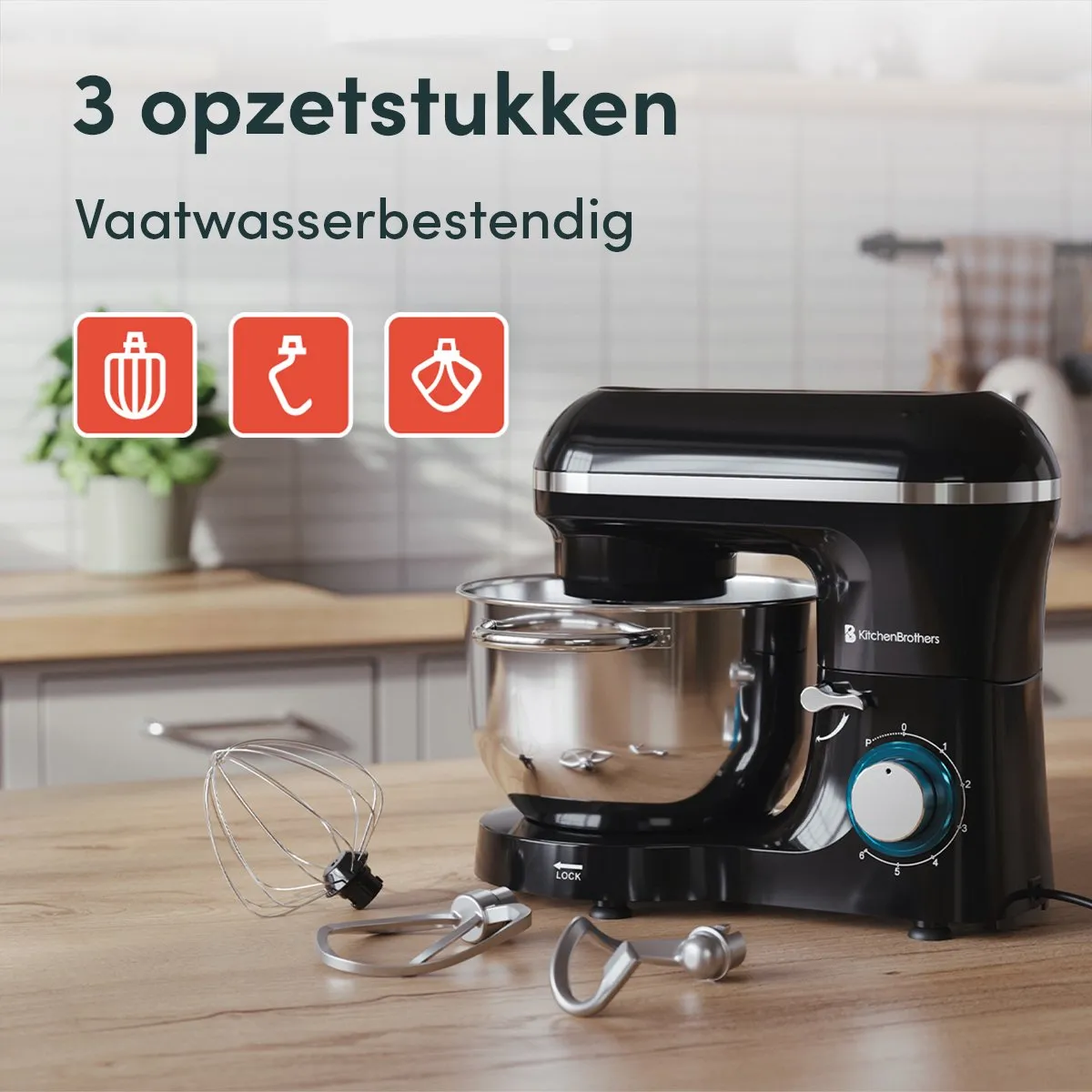 KitchenBrothers 2000W Keukenmachine - 6,2L - Zwart