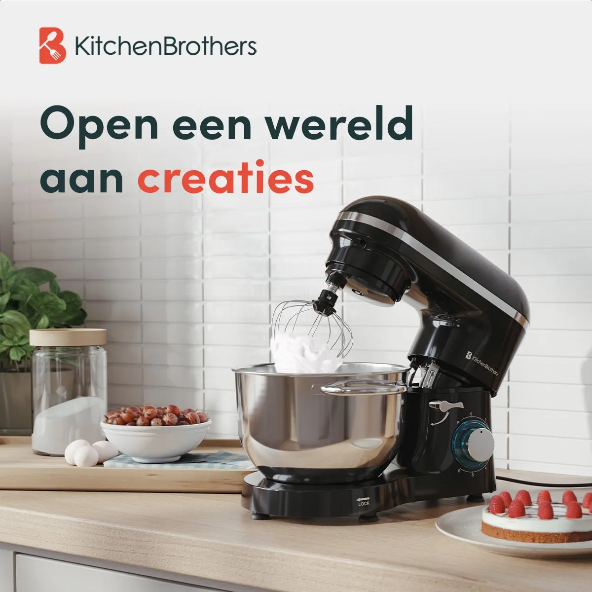 KitchenBrothers 2000W Keukenmachine - 6,2L - Zwart