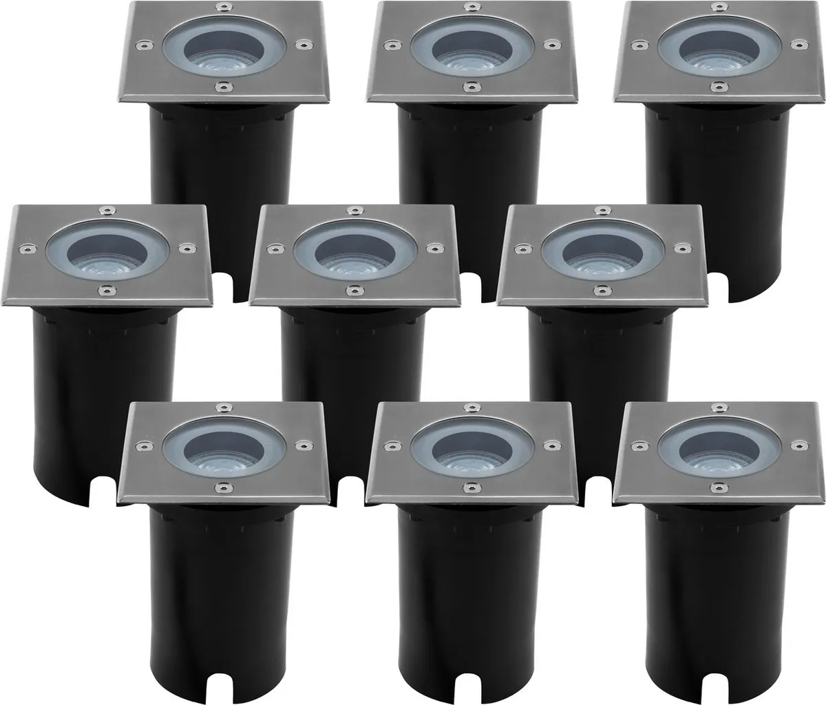 LEDVION 9x LED Grondspot GU10 IP67 - Geborsteld RVS