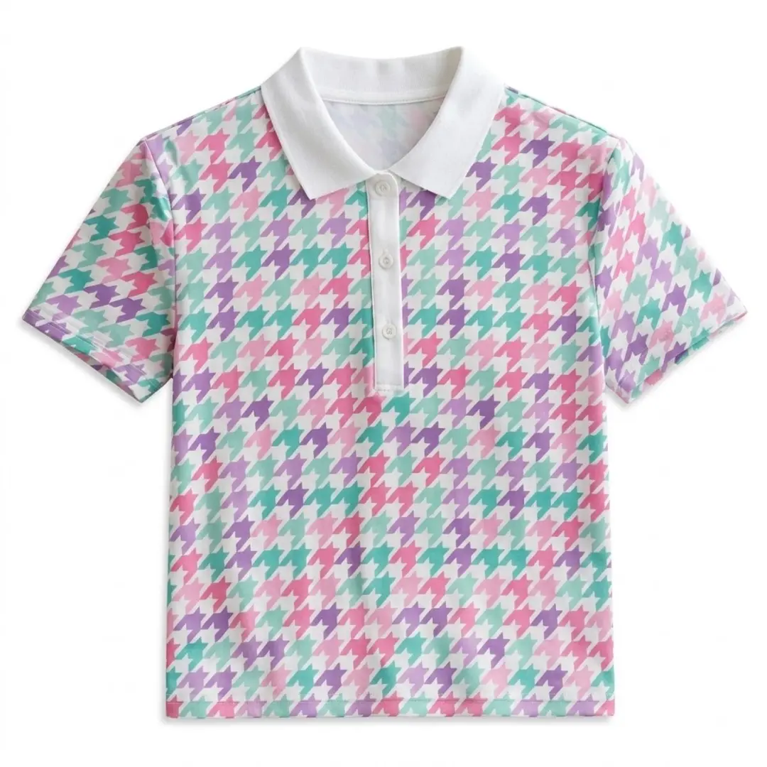 Wit kleurrijk dames tennis polo shirt maat XS met roze, groen en paars geometris