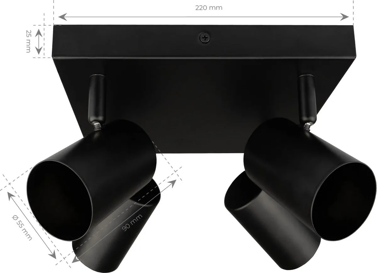 Ledvion LED Plafondspot Dimbaar GU10 4-lichts - Zwart