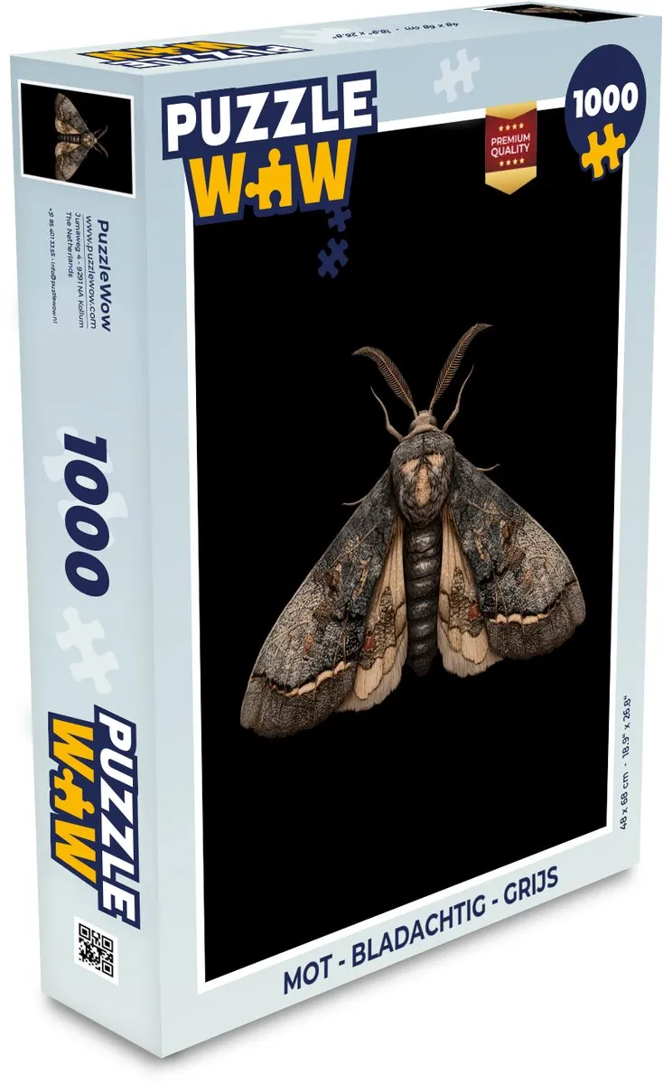 PuzzleWow Mot Bladachtig Legpuzzel 1000 Stuks - Grijs