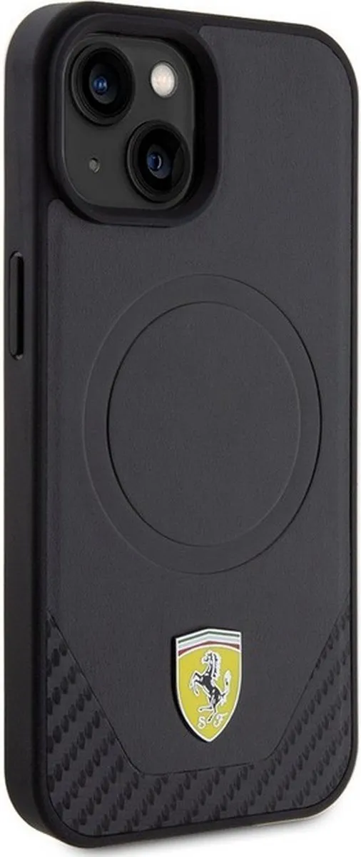 Ferrari Carbon Bottom Back Case iPhone 15 Plus - Zwart