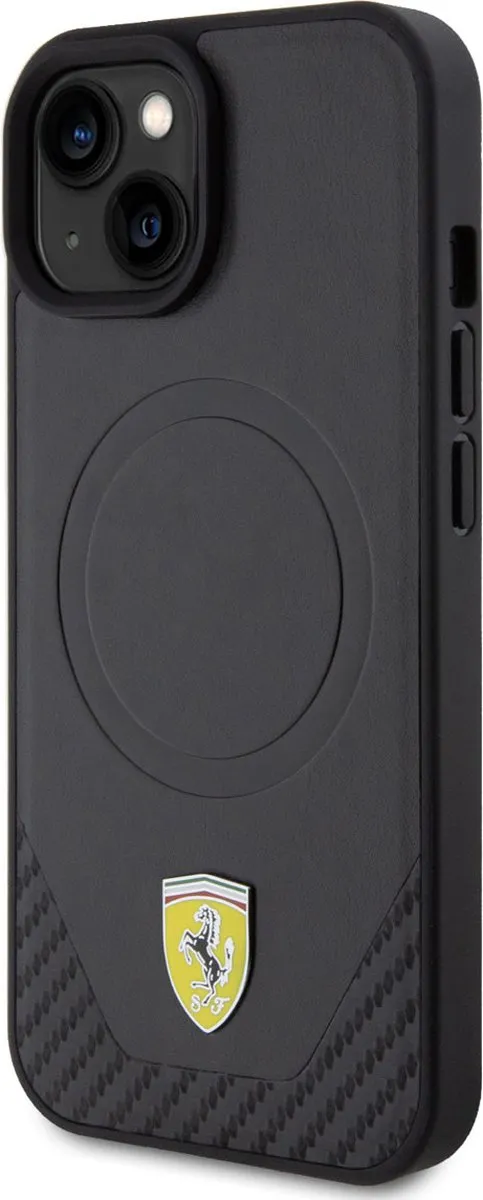 Ferrari Carbon Bottom Back Case iPhone 15 Plus - Zwart
