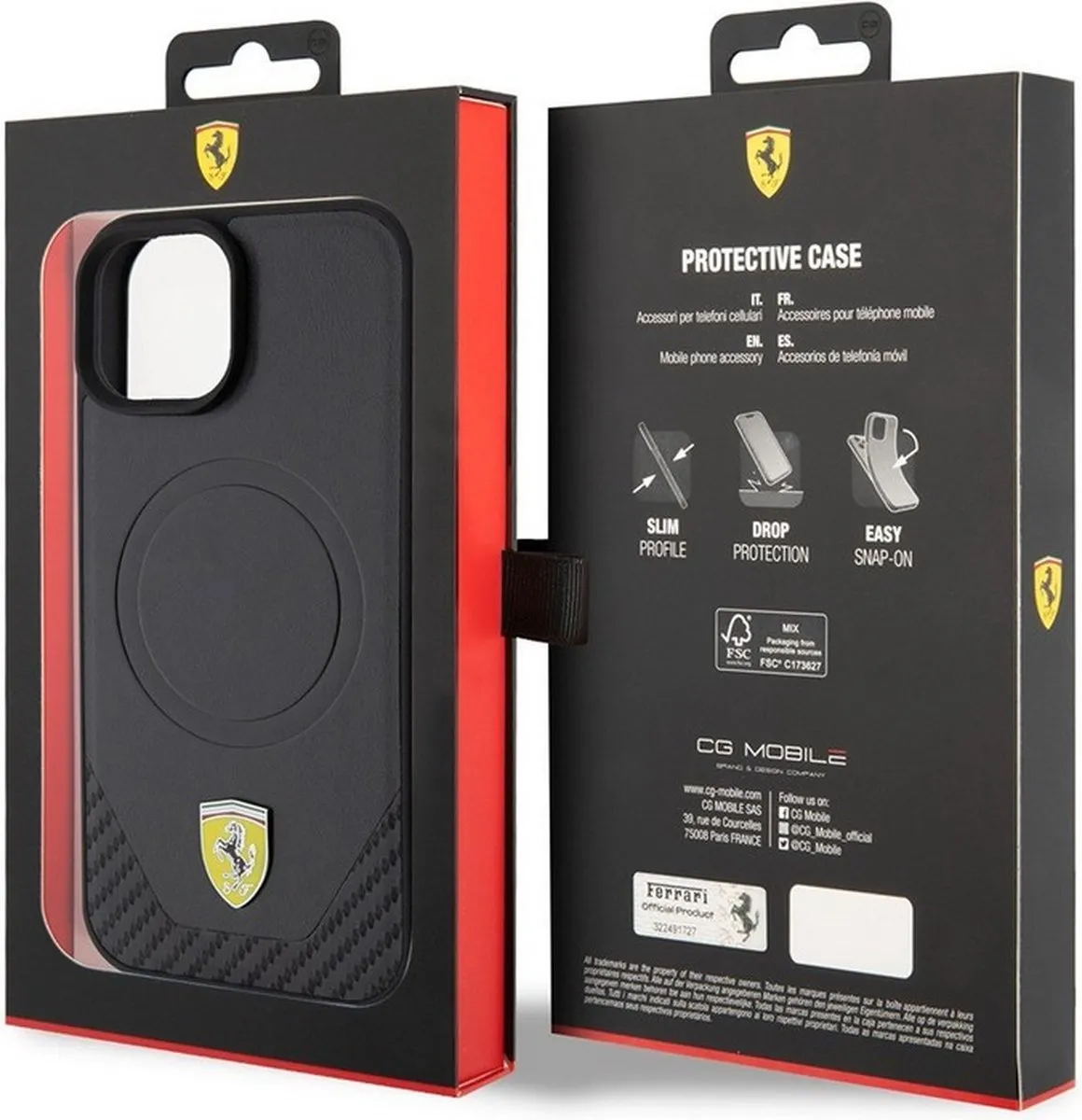 Ferrari Carbon Bottom Back Case iPhone 15 Plus - Zwart