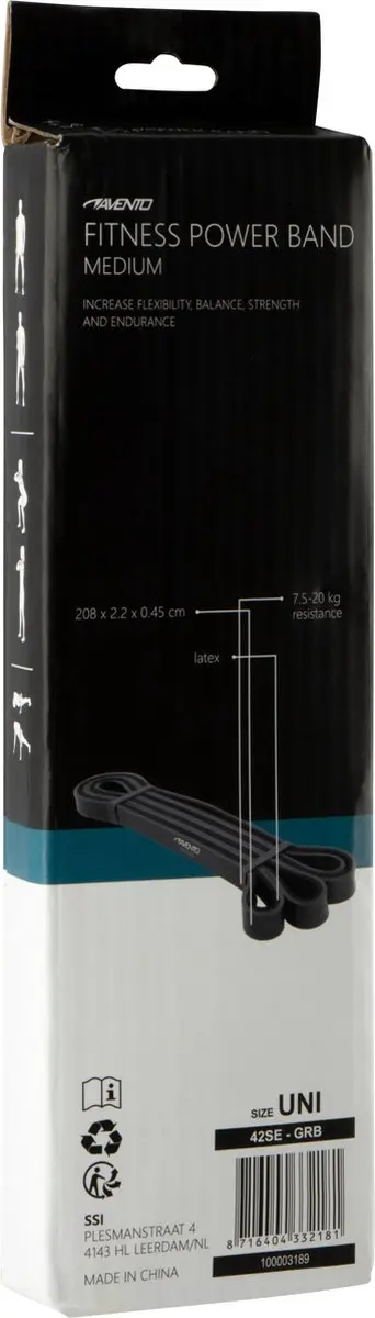 Avento Fitness Powerband Latex Medium Grijs/Zwart