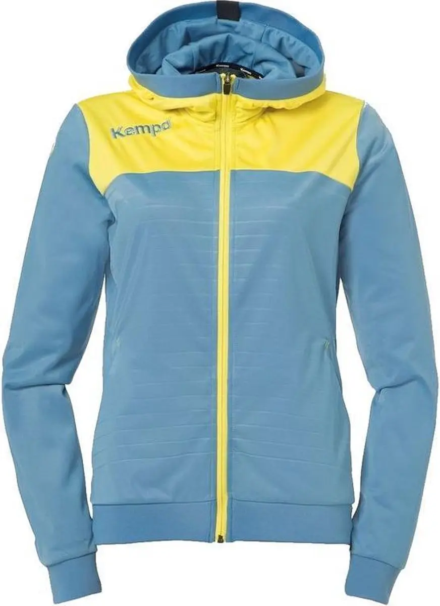 Kempa Emotion 2.0 Jas met Capuchon Dames Dove Blauw-Limoen Geel Maat XS
