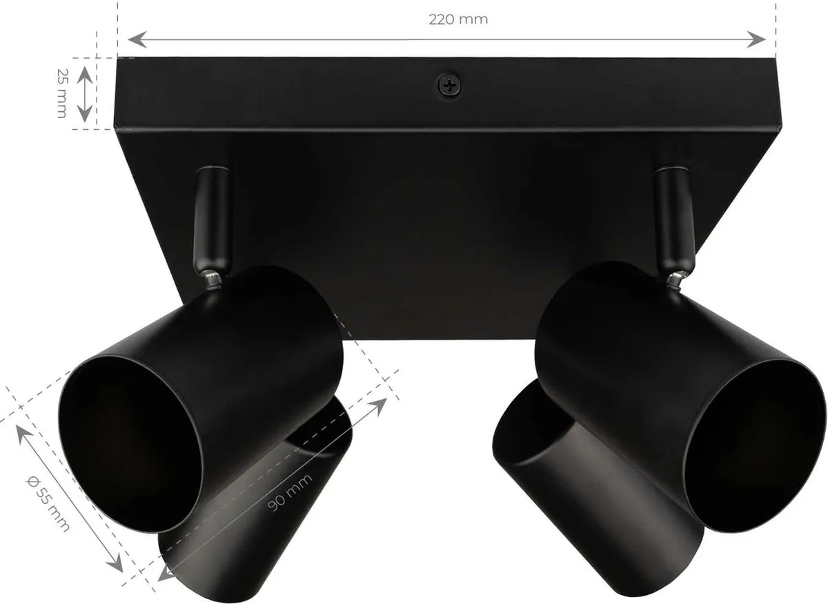 LEDVION LED Plafondspot 4x 3W Zwart - 2700K