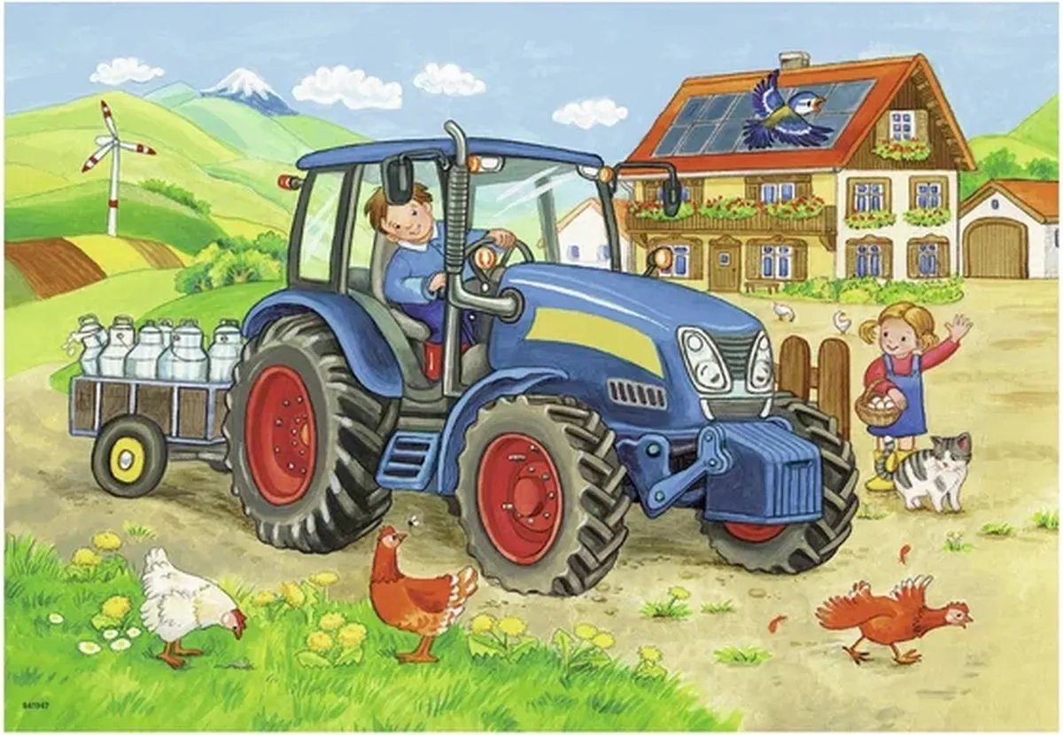 Ravensburger Op de bouwplaats en boerderij Puzzel - 2x12 Stuks - Multicolor
