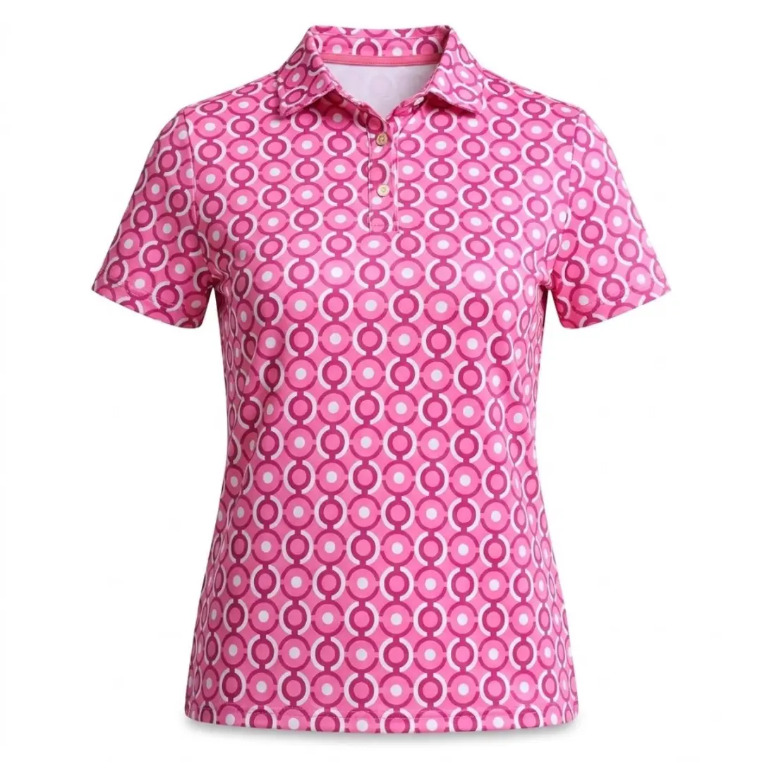 Dark Pink dames tennis polo shirt maat L met geometrisch cirkel patroon