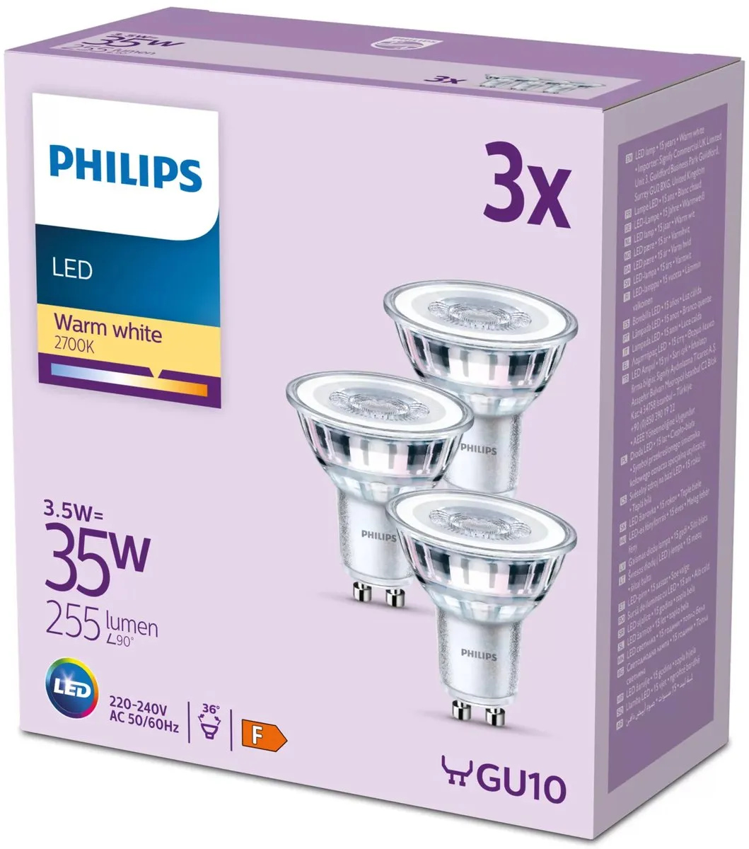 Philips LED Spot GU10 Warmwit 3.5W - 3 Stuks
