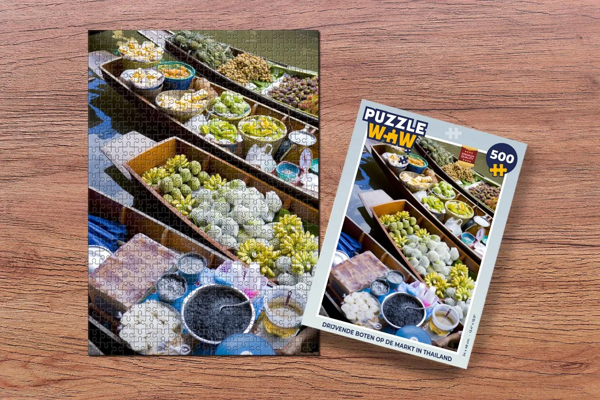 PuzzleWow Drijvende boten op de markt in Thailand Legpuzzel 500 Stuks - Multicolor