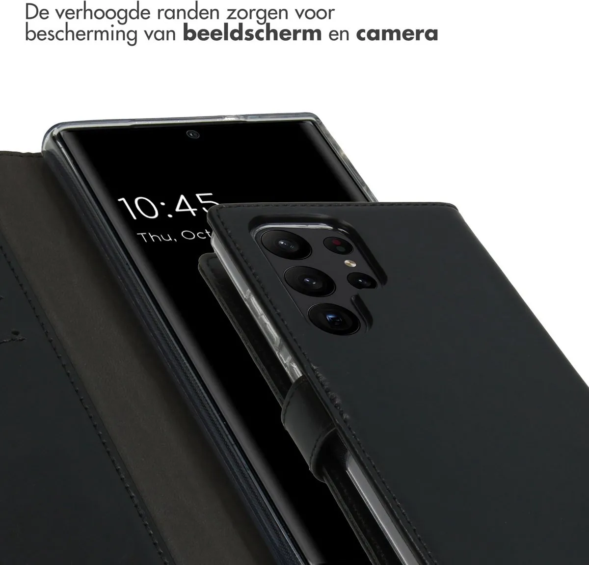 Selencia Hoesje Samsung Galaxy S23 Ultra - Echt Lederen Bookcase 3 Stuks - Zwart