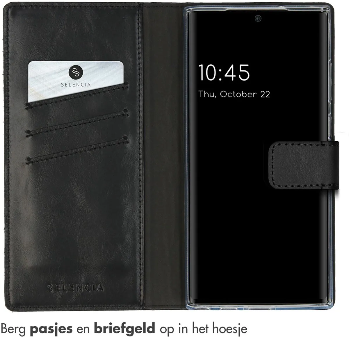 Selencia Hoesje Samsung Galaxy S23 Ultra - Echt Lederen Bookcase 3 Stuks - Zwart