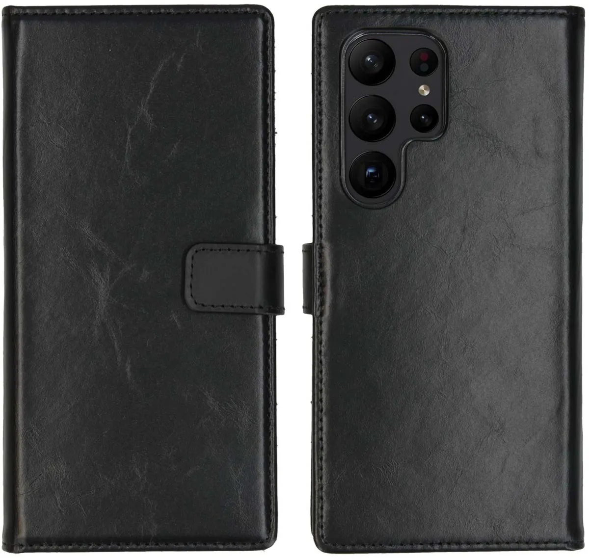 Selencia Hoesje Samsung Galaxy S23 Ultra - Echt Lederen Bookcase 3 Stuks - Zwart