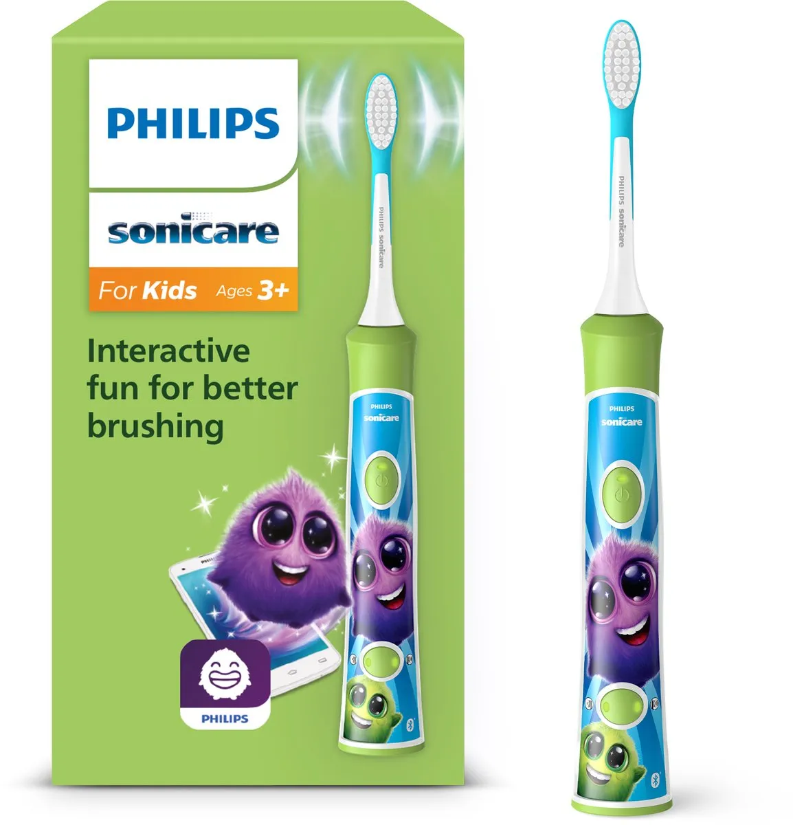 Philips Sonicare For Kids - Elektrische tandenborstel voor kinderen - Groen - Met App - HX6352/11