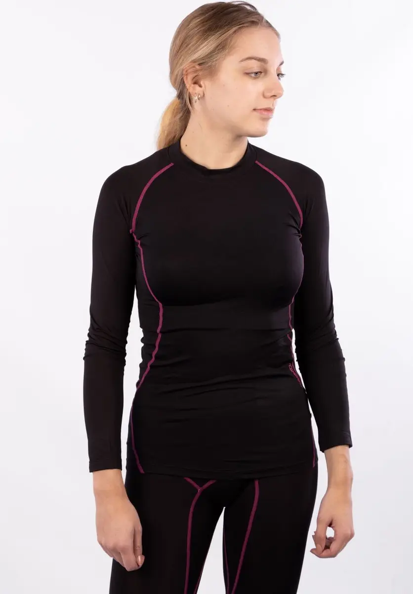 Avento Compressieshirt Lange Mouw Dames - Zwart/Roze - Maat 38