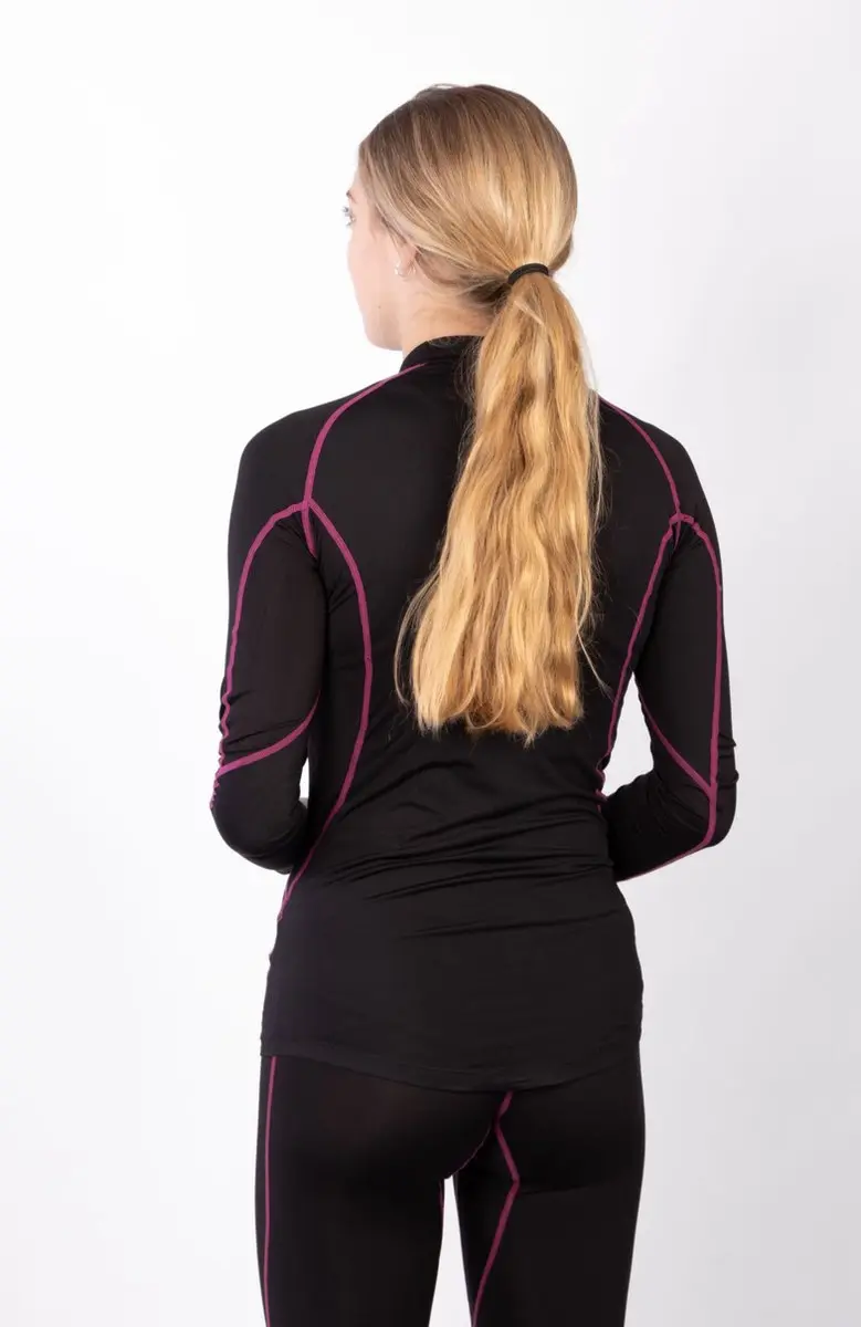 Avento Compressieshirt Lange Mouw Dames - Zwart/Roze - Maat 38