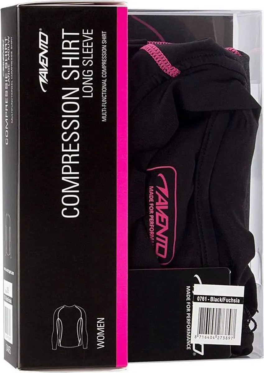 Avento Compressieshirt Lange Mouw Dames - Zwart/Roze - Maat 38