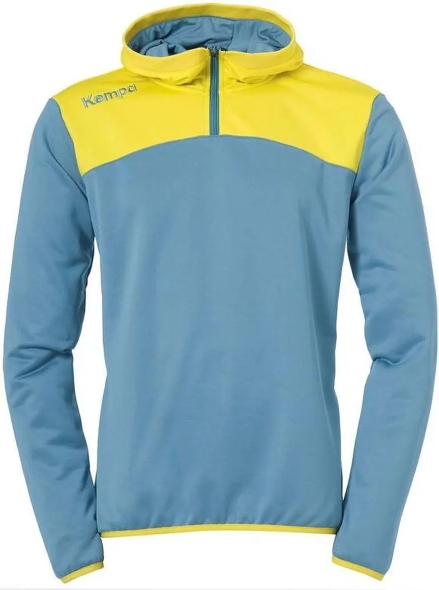 Kempa Emotion 2.0 Hoody met 1-4 Rits Dove Blauw-Limoen Geel Maat S