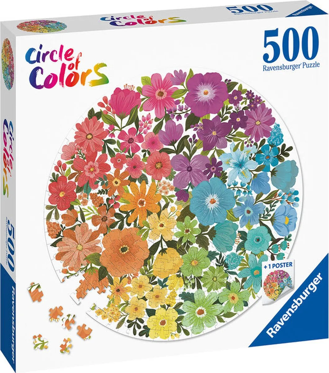 Ravensburger Round Puzzle Circle of Colors Flowers 500 Stuks - Multicolor - afbeelding 6 van 6