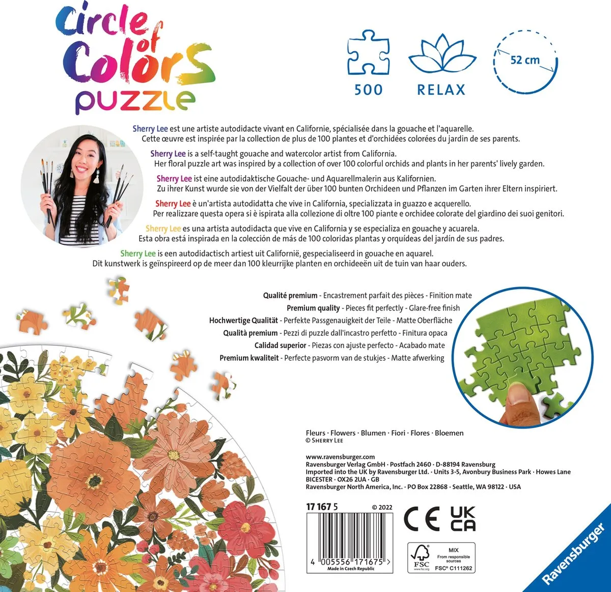 Ravensburger Round Puzzle Circle of Colors Flowers 500 Stuks - Multicolor