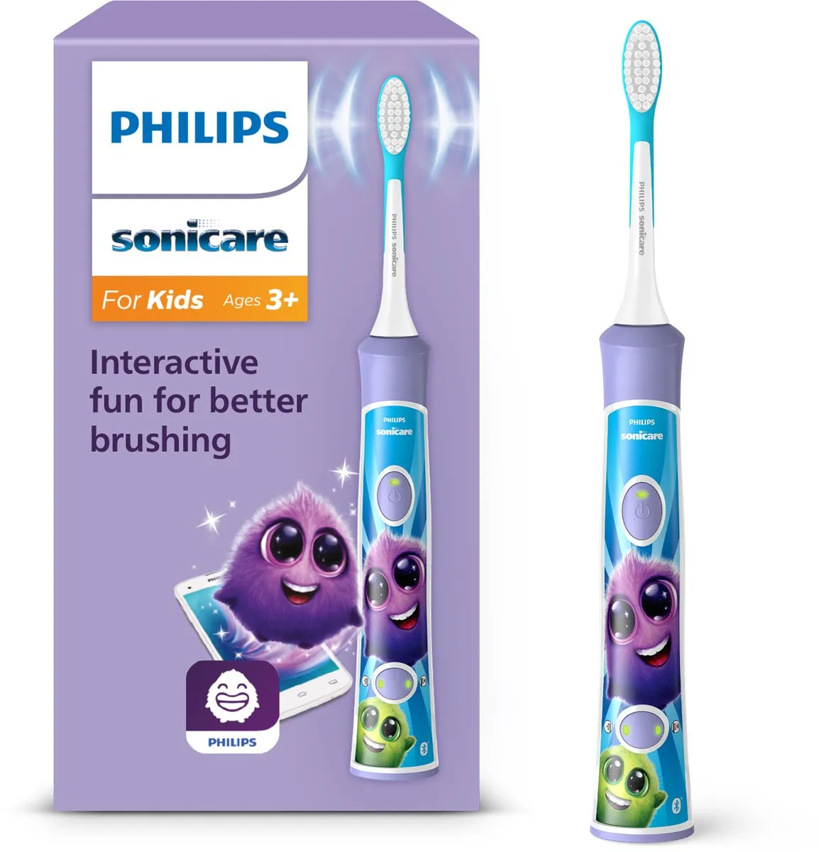 Philips Sonicare For Kids - Elektrische tandenborstel voor kinderen - Paars - Met App - HX6322/12