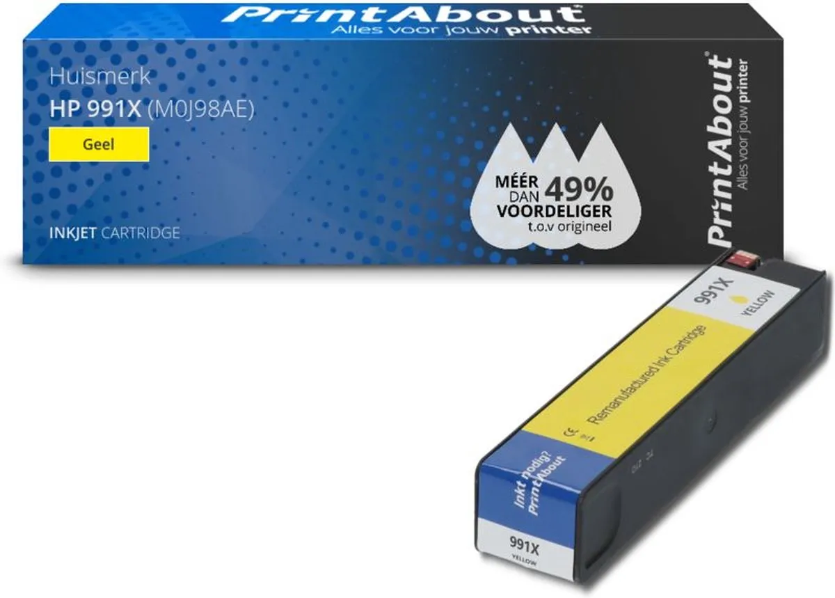 PrintAbout Inktcartridge M0J98AE Geel - 250ml - o.a. HP OfficeJet Pro