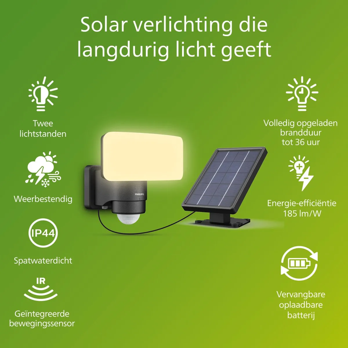 Philips Tylus Beveiligingslamp Solar - 6W - Zwart