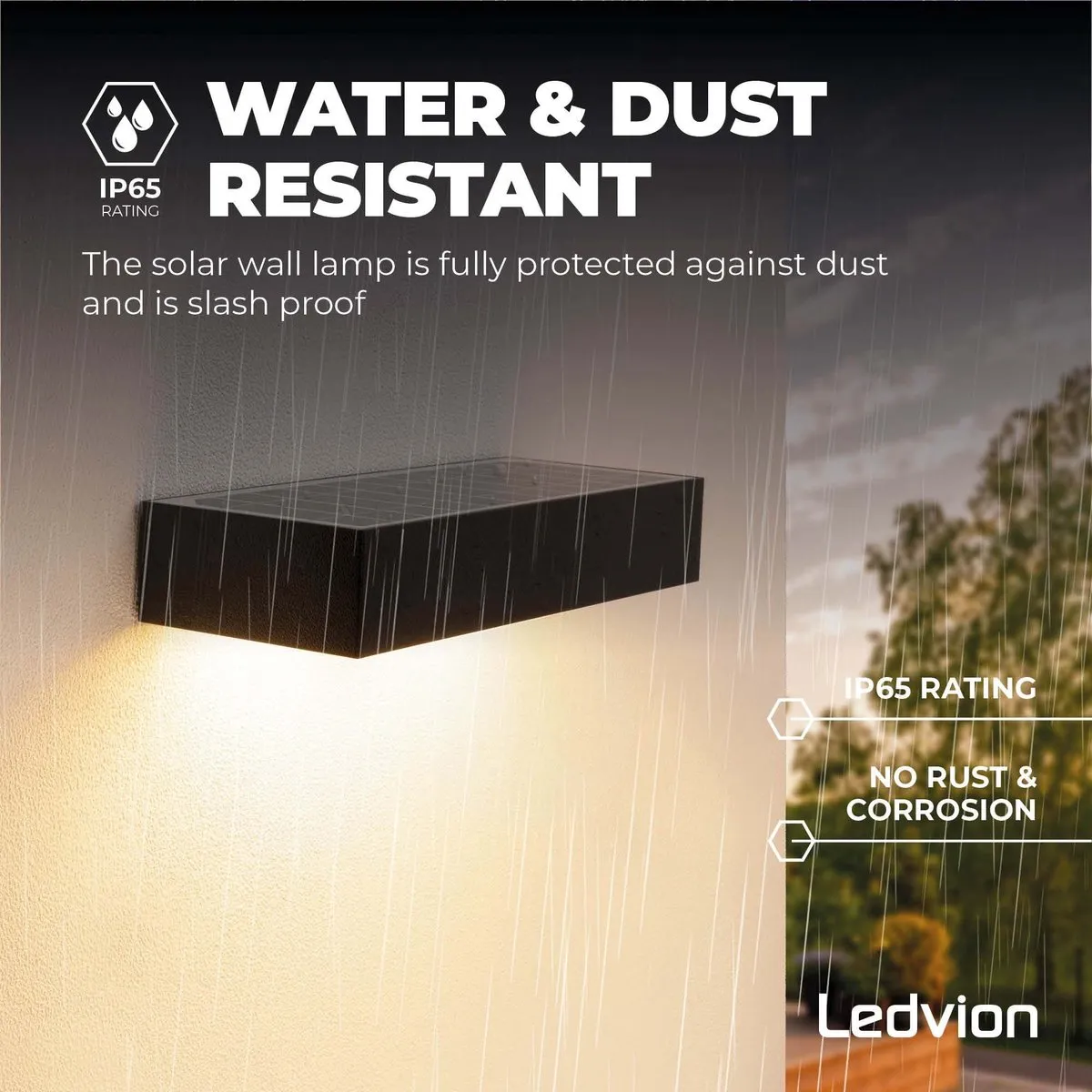LEDVION Solar LED Wandlamp 6W 3000K IP65 - Zwart