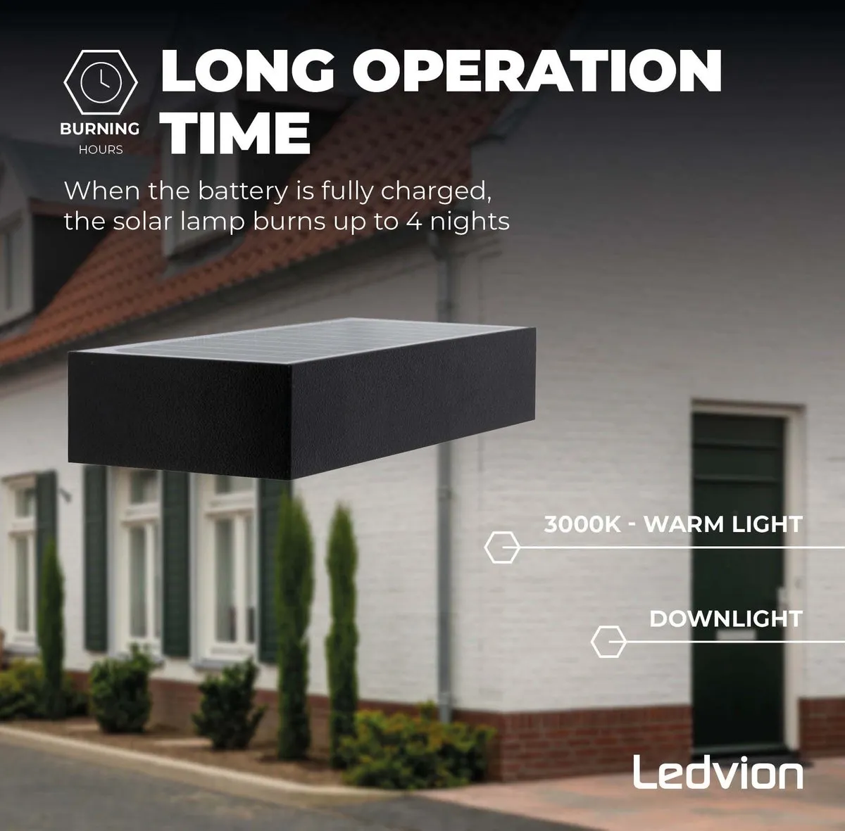 LEDVION Solar LED Wandlamp 6W 3000K IP65 - Zwart