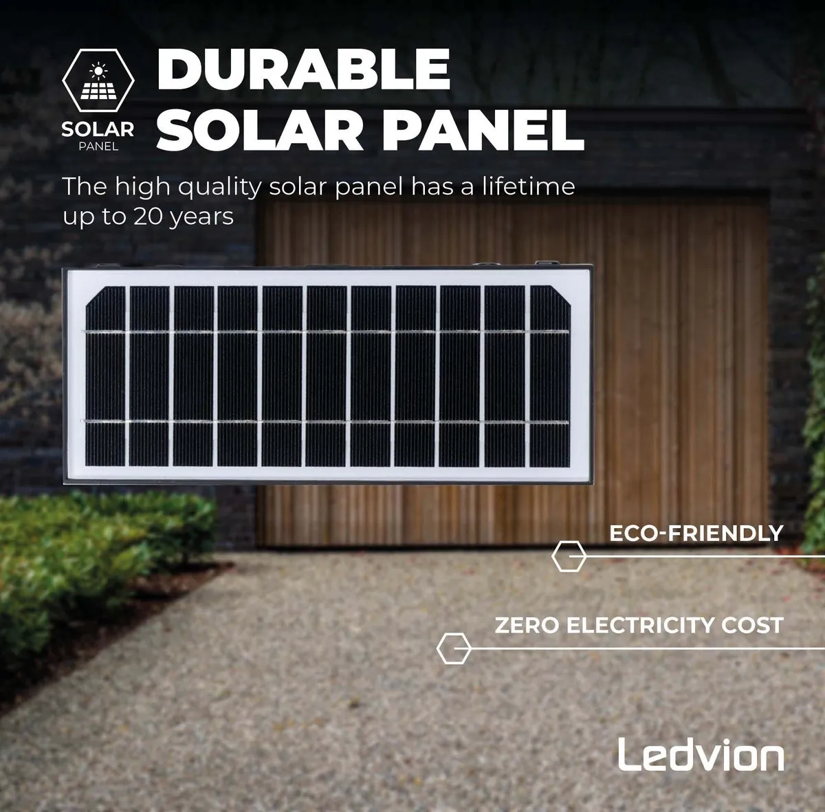 LEDVION Solar LED Wandlamp 6W 3000K IP65 - Zwart