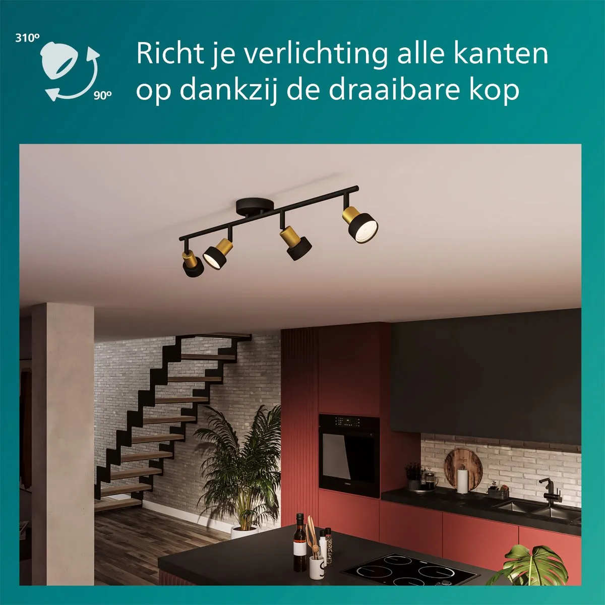 Philips Conduit Spot Plafondspot 4x GU10 LED - Zwart/messing
