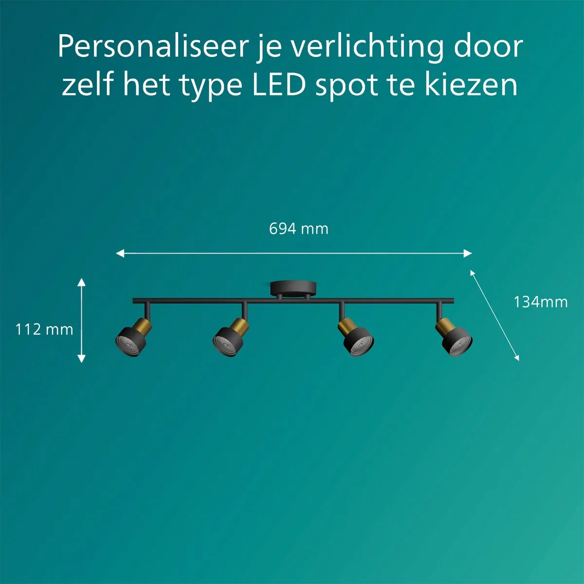 Philips Conduit Spot Plafondspot 4x GU10 LED - Zwart/messing - afbeelding 6 van 6