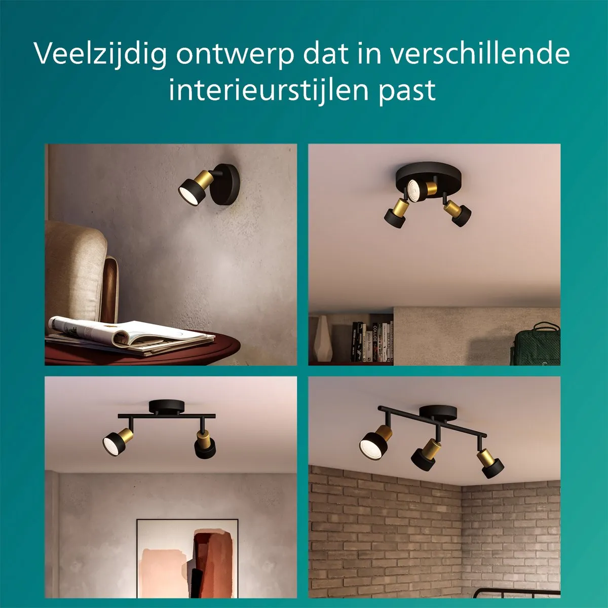 Philips Conduit Spot Plafondspot 4x GU10 LED - Zwart/messing