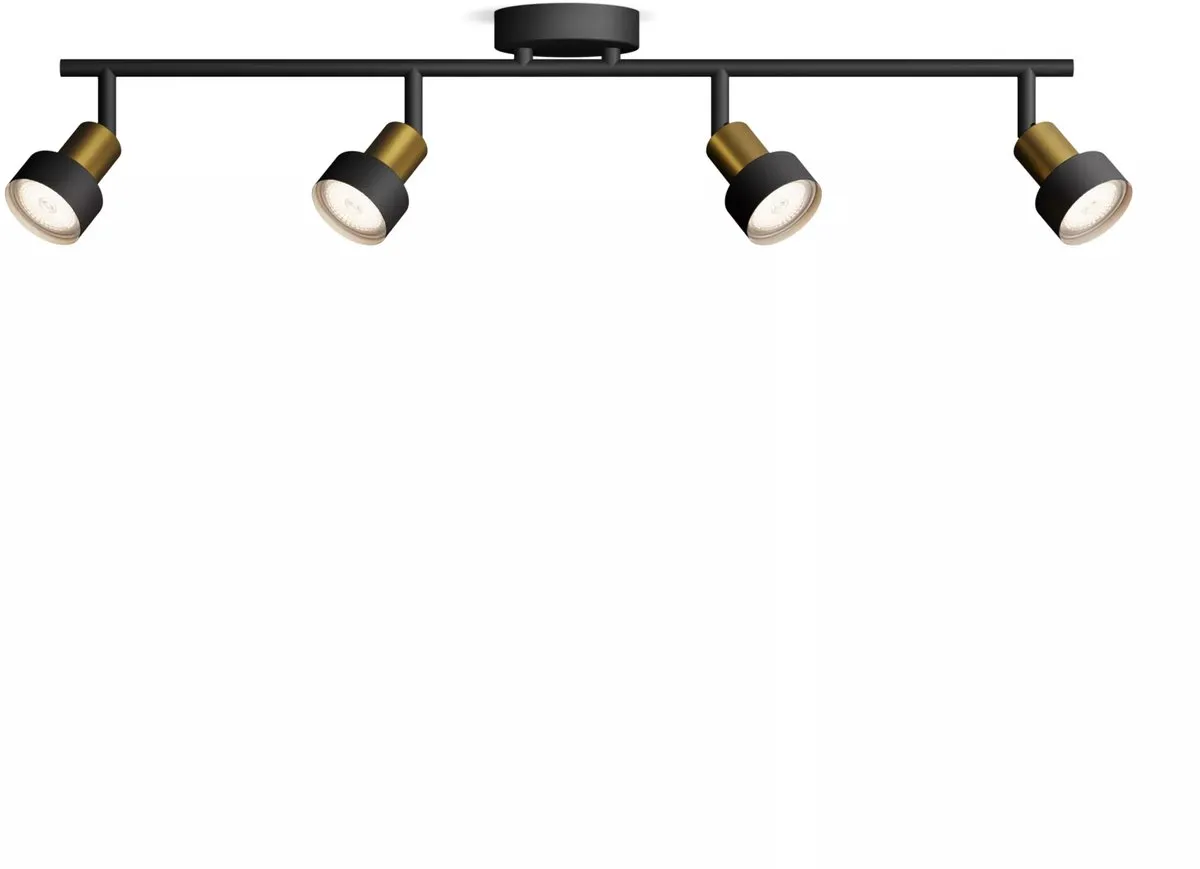 Philips Conduit Spot Plafondspot 4x GU10 LED - Zwart/messing