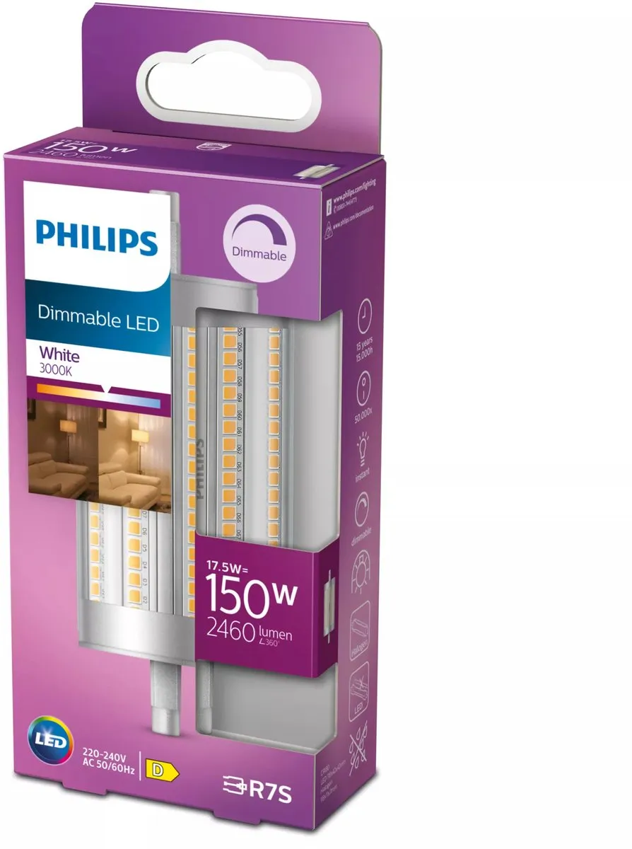 Philips LED Staaflamp Transparant 150W R7S - Dimbaar Wit