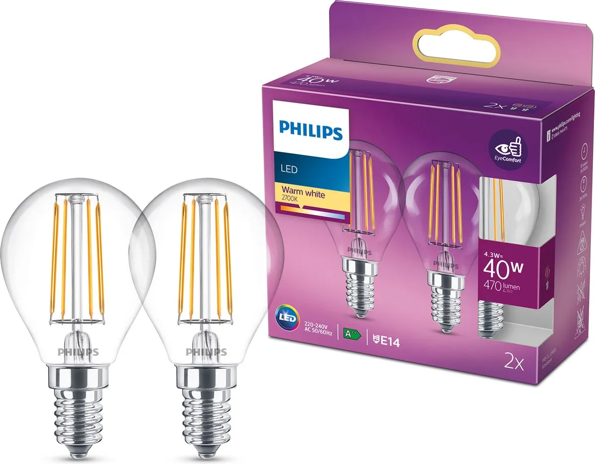 Philips LED Kogellamp E14 Warmwit 4.3W
