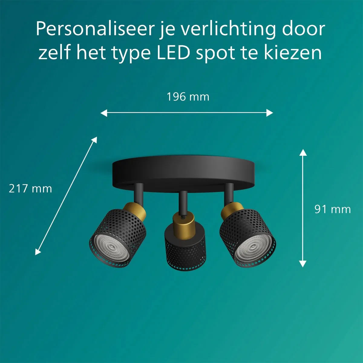 Philips Niall Spot Plafondspot 3x5W - Zwart/Messing