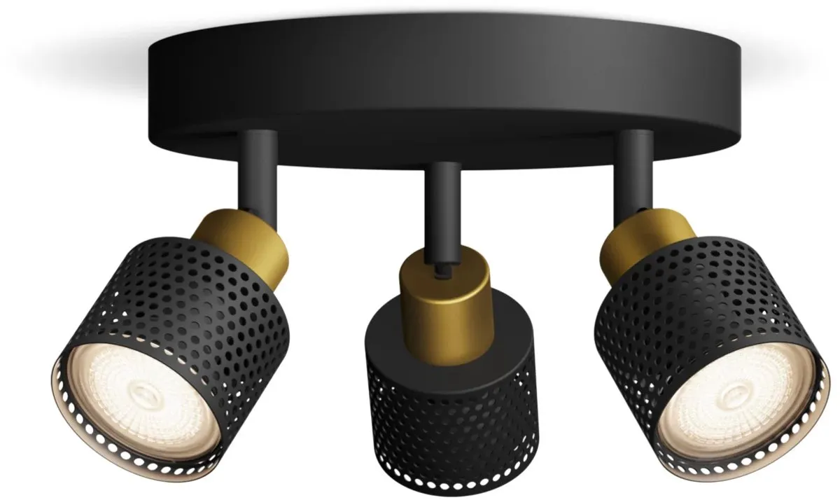 Philips Niall Spot Plafondspot 3x5W - Zwart/Messing