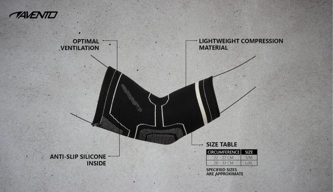 Avento Elleboog Compressiebandage L/XL - Zwart/Zilvergrijs