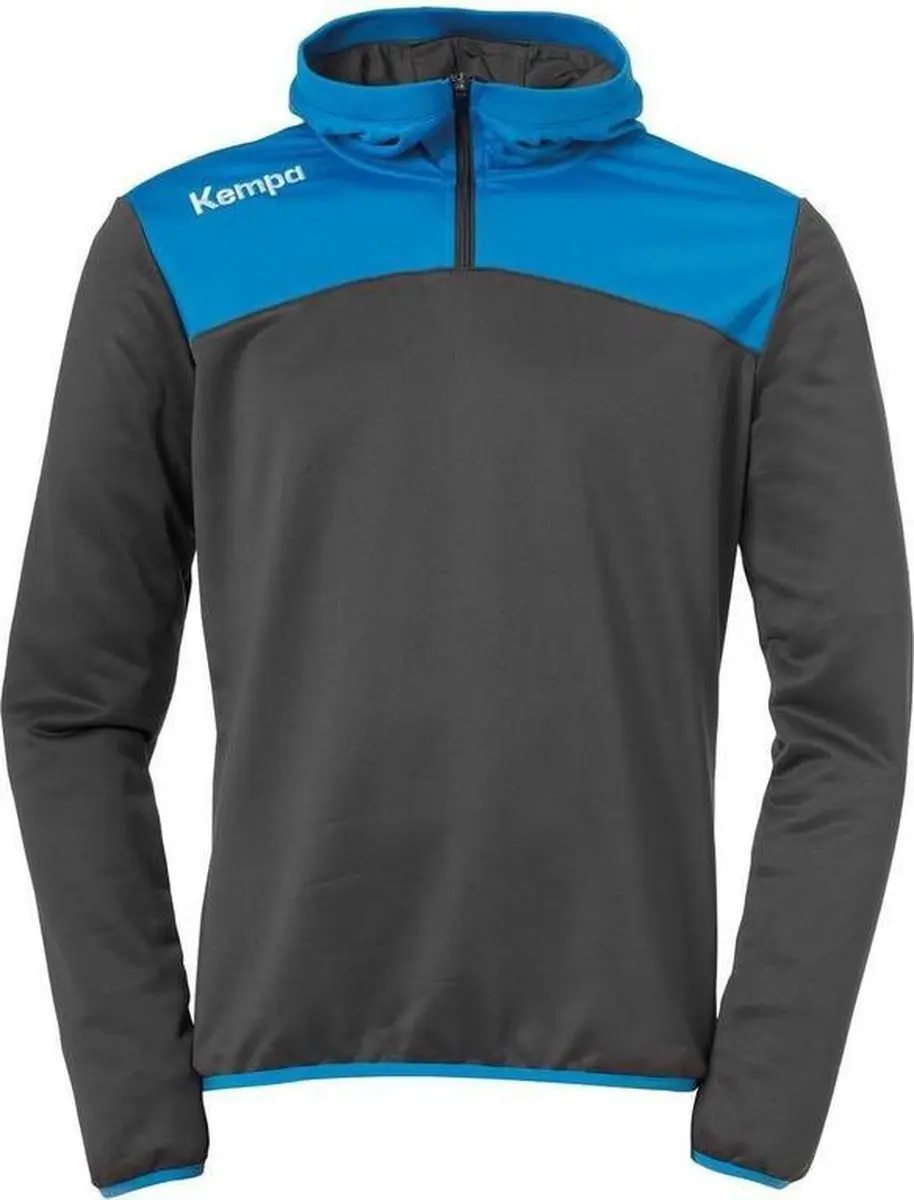Kempa Emotion 2.0 Hoody met 1-4 Rits Antraciet-Kempa Blauw Maat 3XL