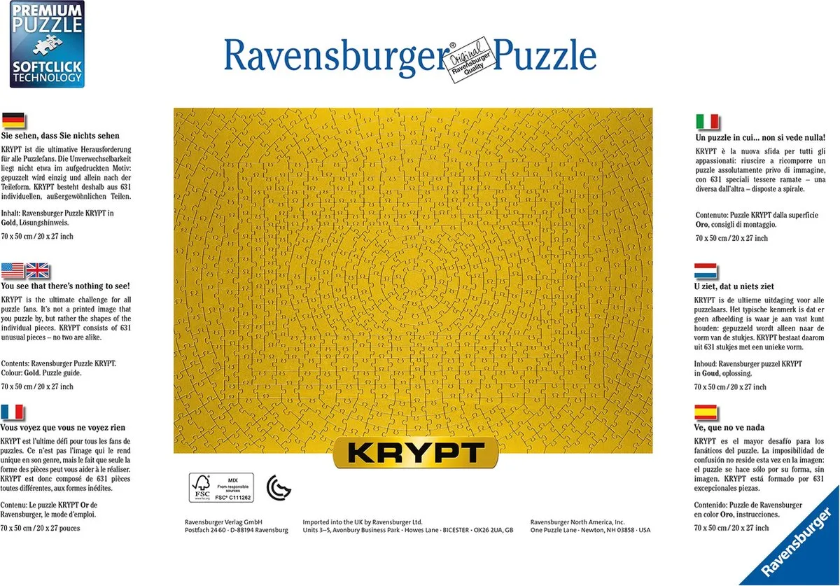 Ravensburger Krypt Legpuzzel 631 Stuks - Goud - afbeelding 5 van 5