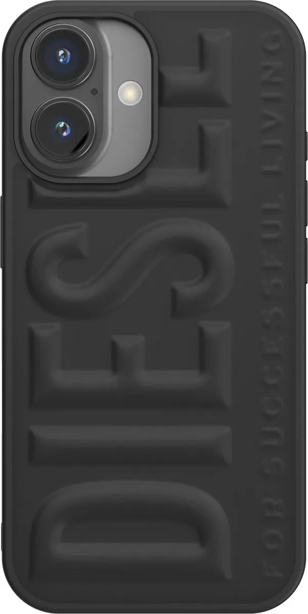 Diesel 3D Telefoonhoesje iPhone 16 – Zwart – 3D Logo – Valbescherming tot 2 Meter – Draadloos Opladen – Shockproof – Backcover – Origineel Diesel Accessoire met Diesel logo