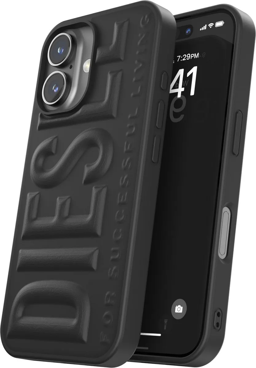 Diesel 3D Telefoonhoesje iPhone 16 – Zwart – 3D Logo – Valbescherming tot 2 Meter – Draadloos Opladen – Shockproof – Backcover – Origineel Diesel Accessoire met Diesel logo