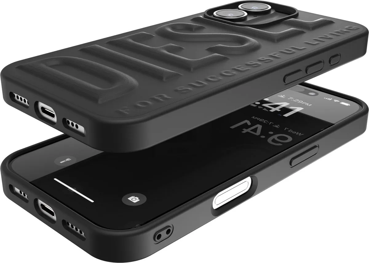 Diesel 3D Telefoonhoesje iPhone 16 – Zwart – 3D Logo – Valbescherming tot 2 Meter – Draadloos Opladen – Shockproof – Backcover – Origineel Diesel Accessoire met Diesel logo