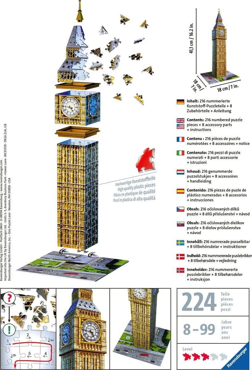 Ravensburger Big Ben 3D Puzzel - 216 Stuks - Multicolor