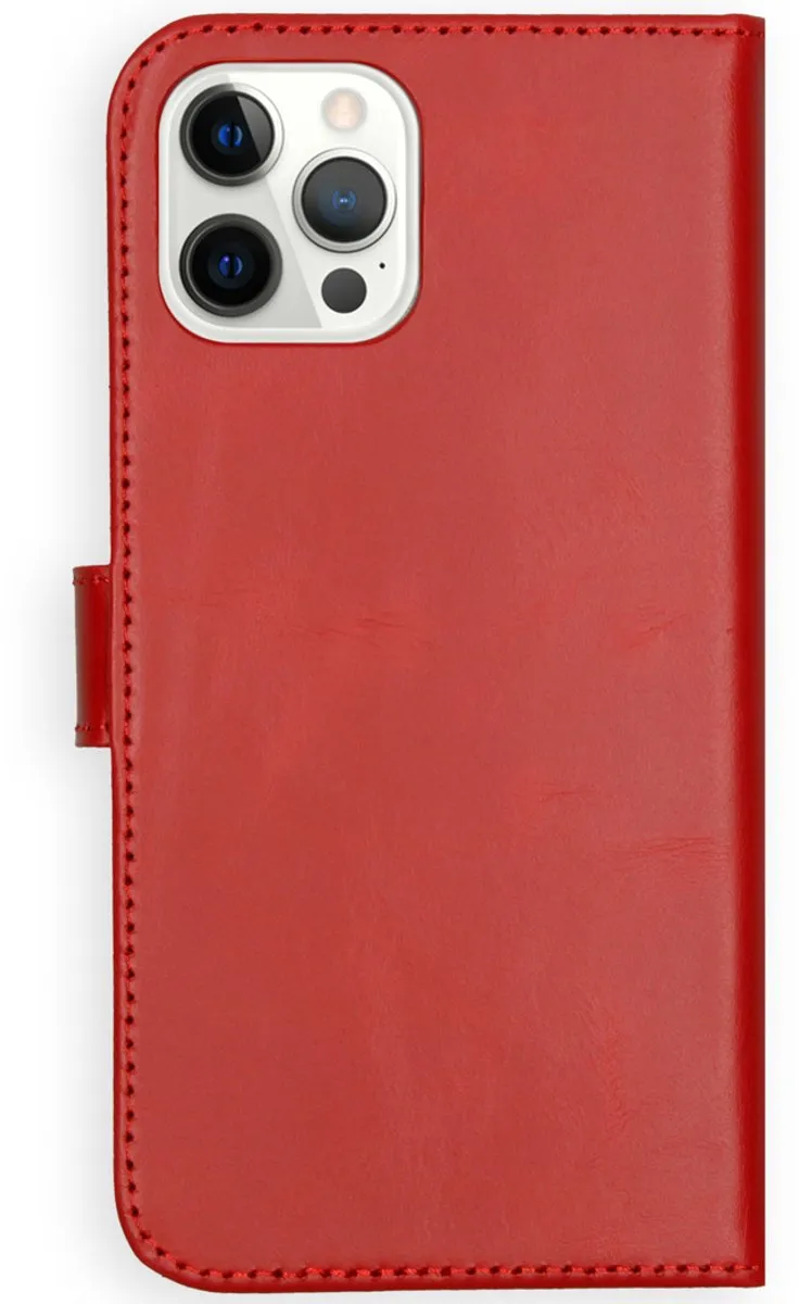 Selencia Hoesje iPhone 12 Pro Max - Rood Lederen Bookcase - 3 Pasjes
