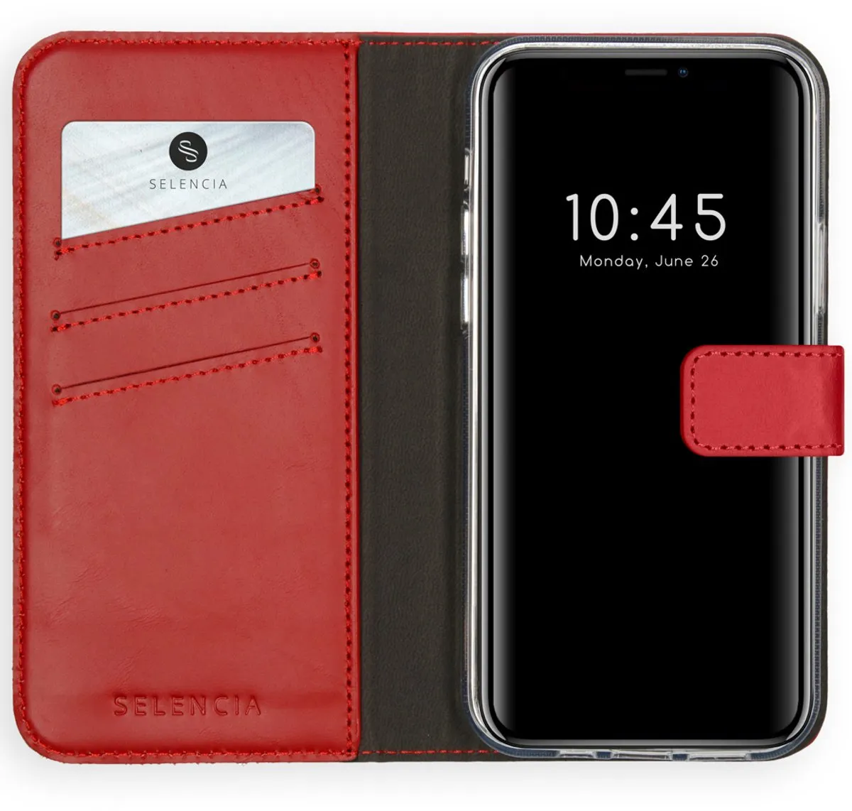 Selencia Hoesje iPhone 12 Pro Max - Rood Lederen Bookcase - 3 Pasjes